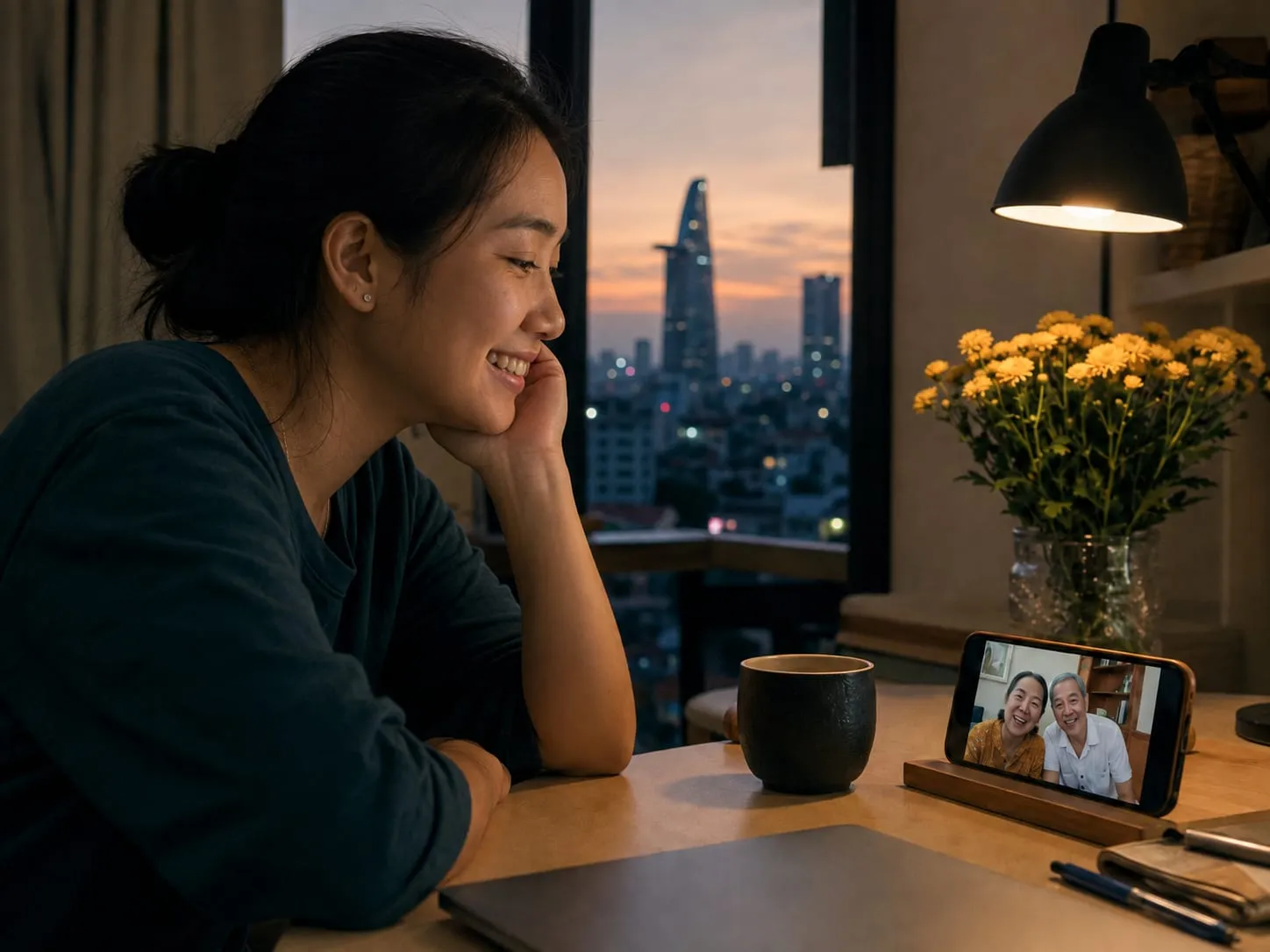 Con cái gọi điện về hỏi thăm bố mẹ lớn tuổi ở quê